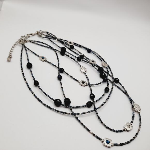Chico’s Five Strand Beaded Necklace Blue Black Silver 20” Layered Sparkle - Picture 9 of 10